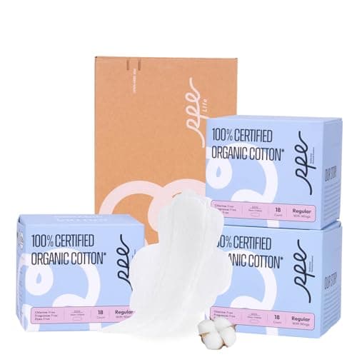 100% Organic Pads for Women 54ct, Ultra Thin Unscented Feminine Period-Pads with Wing, Regular Absorbency Sanitary Pad, Organic Cotton Pad Menstrual (Regular, Size 3, 54 Count)