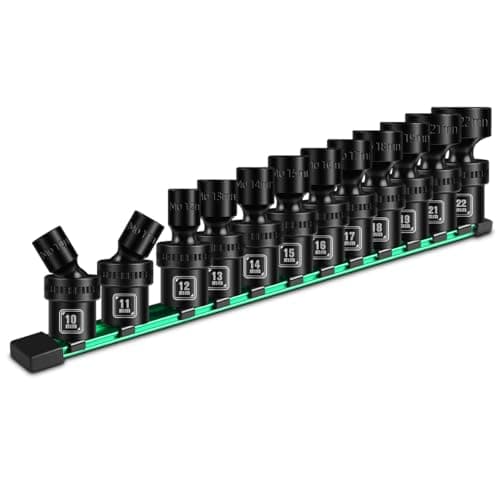 BLACKROBOT 3/8" Drive Shallow Universal Impact Socket Set, 12PCS 6 Point Metric Swivel Socket set(10-22mm), CR-MO Steel, Includes Storage Rail - Image 1