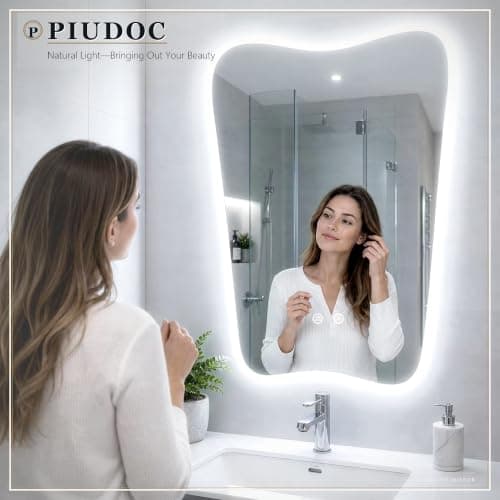 24“x36” Irregular Backlit Bathroom Mirror with Lights, Abstract Vanity Mirror with Lights, Anti-Fog Wall Mirror,Dimmable - Thumbnail 2