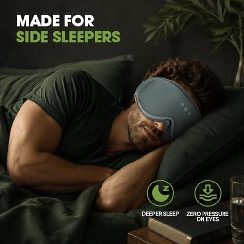 Bamboo Cotton Large Sleep Mask with Bluetooth Wireless Headphones - Blackout Eye Mask for Sleeping 3D Contoured Sleep Headband Ear Muffs Lengthen & Low Noise Hook for Better Experience (Black) - Thumbnail 3