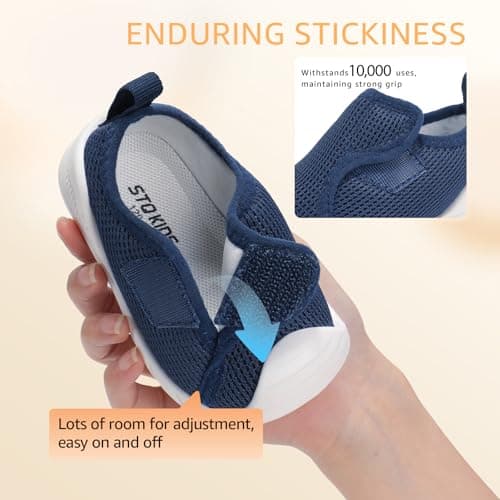 STQ KIDS Baby Walking Shoes Girls Boys Sneakers Slip On Infant Shoes Wide Toe Box Lightweight Mesh Breathable Toddler Shoe Soft Sole Flat Barefoot Blue 9-12 Months Infant - Thumbnail 5