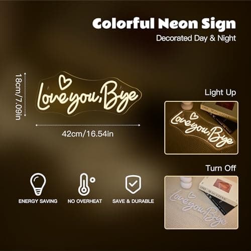 FAXFSIGN Love You Bye Neon Sign Above Door Led Light Neon Signs For Wall Decor Warm White Entryway Hallway Neon Light Graduation Bedroom Home Wedding Party Bar Modern Decoration Birthday Gift - Thumbnail 3