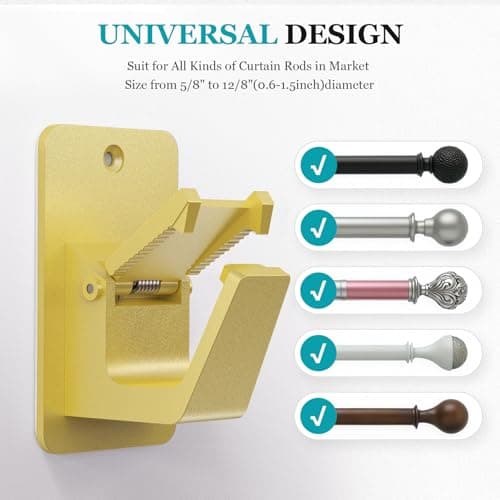 Adhesive No Drill Curtain Rod Brackets - Heavy Duty 30LB Holders for Bathroom Bedroom Kitchen, Universal Damage-Free Window Rod Hooks with Nail-Free Installation (4PC Gold) - Thumbnail 2