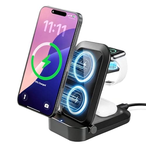 3 in 1 Wireless Charging Station for Apple - Foldable Wireless Charger Station - Travel Charger for Multiple Devices for iPhone 17 16 15 14 13 12 Pro Max Plus, Apple Watch, AirPods(Black) - Image 1