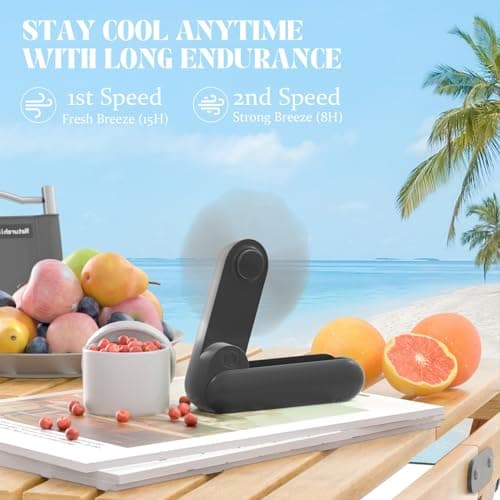 Lerat Portable Handheld Fan, 2 IN 1 Mini Hand Fan, Battery Operated [8-15 Working Hours], USB Rechargeable Personal Foldable Fan for Indoor, Small Pocket Fans Travel Essentials for Outdoor (Black) - Thumbnail 5