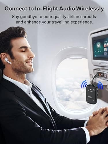 Airplane Bluetooth Wireless Adapter with Qualcomm AptX Adaptive Support 2 Headphones AirPods - 3.5mm AUX Jack Airline Bluetooth Audio Transmitter for Travel Flight TV PC Gym - Thumbnail 2