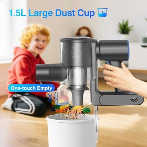 Zefiro Cordless Vacuum Cleaner for Home,450W /40Kpa 50Mins Stick Vacuum,Anti-Tangle 1.5L Dust Cup, Rechargeable Wireless Handheld Vacuum for Pet Hair/Carpet/Floor - Thumbnail 4