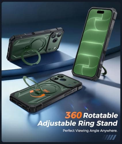 FNTCASE for iPhone 17 Pro-Max Case: [360 Spin Magnetic Ring Kickstand] [Compatible for MagSafe] [Screen Protector] Heavy Duty Military Grade Protection Protective Phone Case with Stand Green - Thumbnail 4