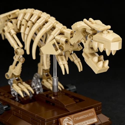 FRIMNS T. Rex Skull Dinosaur Fossil Skeleton Building Set, Movable Dinosaur Fossil T. Rex Model Kit with Tyrannosaurus Rex Display Base, Cool Home Decor Toy Gift for Fossils Lovers and Collectors - Thumbnail 5