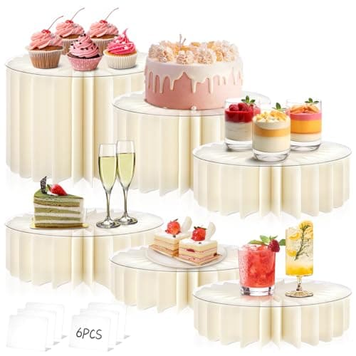Youjoitim 6Pcs Buffet Risers, Food Risers for Table, Foldable Cake Display Stands, Tall Cardboard Cupcakes Stand for Show Catering Desserts Jewelry Wedding Birthday Party Decoration (White) - Image 1