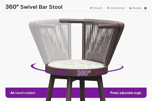 PURPLE LEAF Outdoor Swivel Counter Height Bar Stools Set of 2 Metal Modern Wicker Bar Chairs Wraparound Back and Armrests Aluminum Woven Barstools with Cushions for Kitchen Balcony Garden Indoor Brown - Thumbnail 4