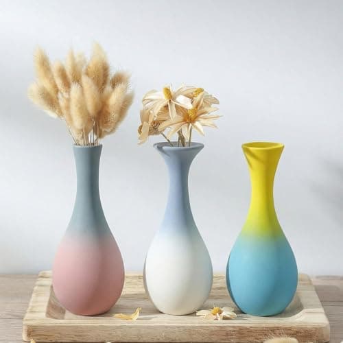 Avsunela Handmade Ceramic Bud Vase Set of 3-Gradient Matte Vase for Decor (Vibrant Multicolor)