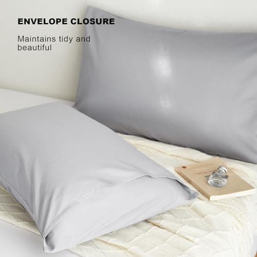 DCSKY Organic Cotton Queen Pillowcases - Set of 2, 800 Thread Count Cotton Pillowcases - Soft and Breathable Envelope Closure Pillow Cases - 20x30 Pillow Covers for Bed,Grey - Thumbnail 4