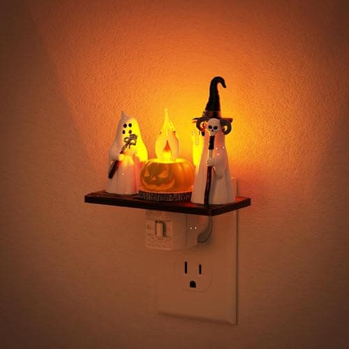 Halloween Night Light, Amber Night Lights Plug into Wall,Cute & Funny Flaming Jumping Night Light,Ghost & Pumpkin Plug in Nightlight with 360° Rotatable for Kids Halloween Party Decor,1 Pack - Image 1