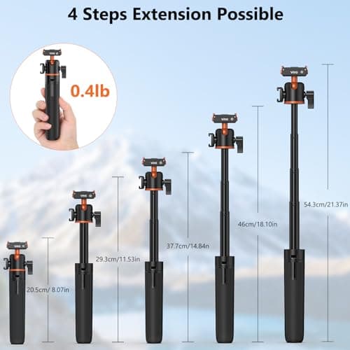VRIG Action Camera Selfie Stick Tripod for DJI Osmo Nano/Action 6, Dual-Direction Magnetic Quick Release Adapter 360° Ball Head & Cold Shoe Mount, 8 to 21 inches Extendable Rod, AC-40N - Thumbnail 5