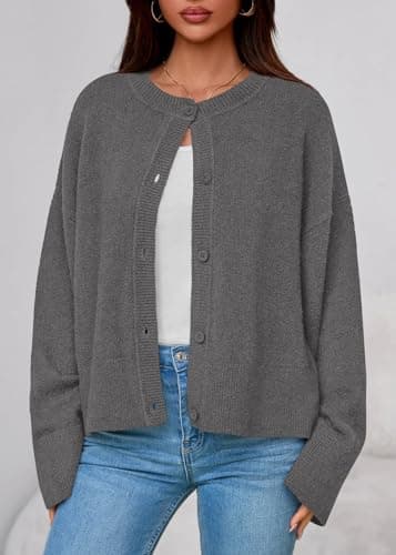 KIRUNDO Cardigan Sweaters for Women 2026 Fall Oversized Puff Long Sleeve Button Up Casual Spring Chunky Vacation Outfits(Grey, Small) - Thumbnail 3