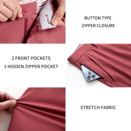 M MAELREG Dress Pants for Men Straight Fit Stretch Quick Dry Lightweight 5 Pockets Business Casual Golf Pants Men Cranberry - Thumbnail 5