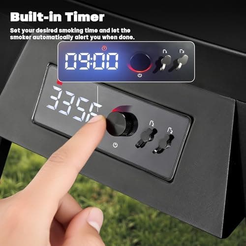 Digital Electric Smoker with Cover, LED Display Build in Meat Probe Large Capacity BBQ Smokers, 4 Racks Smoke More with 633 sq in Cooking Area - Thumbnail 6