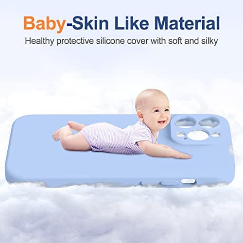 TISOOG Compatible with iPhone 14 Pro Max case, with 2 Pcs 9H Tempered Glass Screen Protector, [Camera Protection][Microfiber Lining] Slim Shockproof Silicone Case for iPhone 14 Pro Max, Light Blue - Thumbnail 5