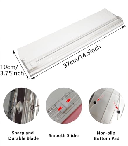 A4 Paper Cutter,14.5Inch Aluminum Alloy Blade Straight Trimmers with Protractor Ruler,Scrapbook Paper Cutters for Coupon,Cardstock,Label,Christmas and Birthday Gifts(1PC,White) - Thumbnail 2