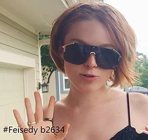 FEISEDY Classic Siamese One Piece Oversized Sunglasses Nice Rimless Stylish Retro Design for Women Men B2634 - Thumbnail 3