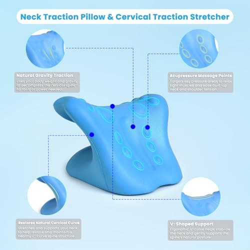 Karlstruyn Neck Stretcher Cervical Traction Device, Neck Hump Corrector for TMJ Pain and Shoulder Pain Relief, Neck and Shoulder Relaxer, Ergonomic Pain Pillow for Spine (Blue) - Thumbnail 2