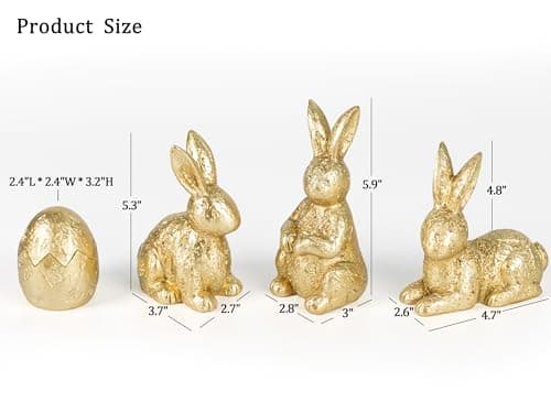 Gleemoria Easter Bunny Decorations for Home – 4 Pieces Resin Gold Bunny & Egg Figurines Set, Gold Decor for Tabletop Display & Home Decorations, Vintage Easter Rabbit Statue - Thumbnail 3