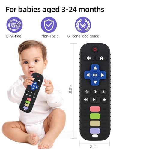 Chuya Baby Remote Control Teether Toy Chew Toy for Babies 3-24 Months Teething Relief Baby Toys for Infants Black+Purple - Thumbnail 3