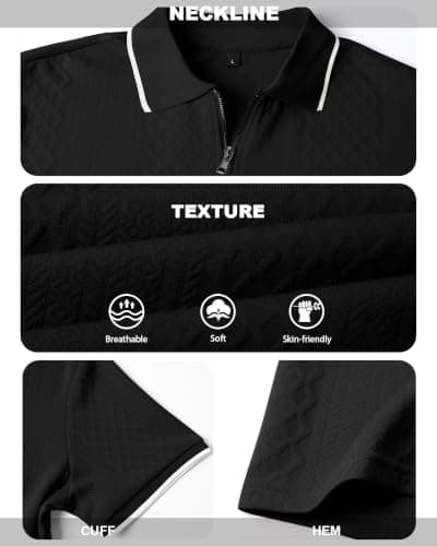 TRFIC Mens Polo Shirts Short Sleeve Casual Polo Shirt Vintage Golf T Shirts Old Money Tops Black - Thumbnail 6