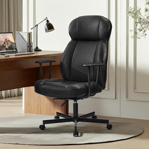 Cozyman Ergonomic PU Leather Home Office Chair, High Back Executive Desk Chair with 5-Layer Cushion, 95-135° Reclining Back, Lumbar Support, Adjustable Height, 360° Swivel for Home Office Task, Black - Image 1