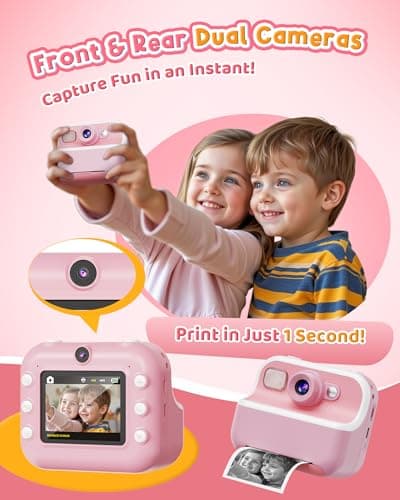 Instant Camera, Front Rear Dual Selfie Kids Camera with 1080P Videos, Holiday Birthday Gifts for Kids Age 3-12, Toddler Portable Travel Print Digital Camera Toy for 4 5 6 7 8 9 Year Boys Girls - Thumbnail 3