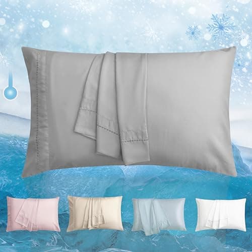 LOVSTOY Cooling Pillow Cases Set of 2,Queen Size Cool Pillowcases for Hair Skin and Hot Sleepers, Soft Silky Summer Pillow Cover with Envelope Closure, Grey, 20"x30" - Image 1