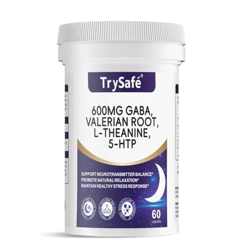 TrySafe 600mg GABA Sleep Aid* for Adults with 200mg Valerian Root, 100mg L-theanine, 60mg 5-HTP | Helps The Body Ease Into Sleep* & Maintain Deep Restful Sleep*, 60 Capsules, 30 Day Supply - Image 1