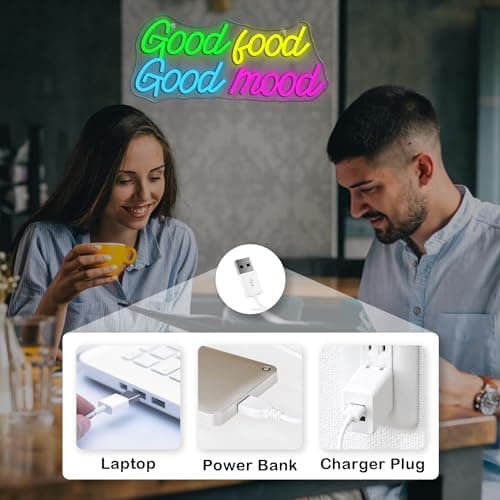 Looklight Good Food Good Mood Neon Sign Letter Neon Signs for Wall Decor Colorful Led Lights for Kitchen Fast Food Shop Cafe Restaurant Store Snack Shop Room Decorations Gifts - Thumbnail 3