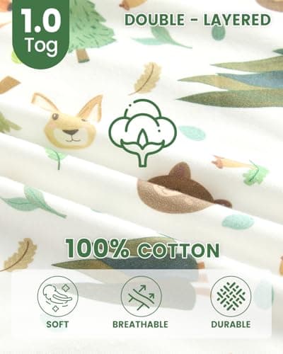 JiAmy Baby Sleep Sack 1.0 TOG, Cotton Wearable Blanket Baby Sleeping Bag with J-Shaped 2-Way Zipper for Infant Toddler, Green Fox, 12-18 Months - Thumbnail 3
