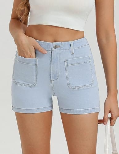 Belle Poque Women Jean Shorts Light Blue High Waisted Micro Cargo Denim Shorts (Light Blue, L) - Thumbnail 3