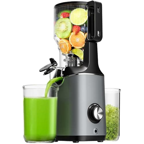 Cold Press Juicer, EUHOMY 5.8" Wide Feed Chute Juice Extractor Machine with 400W, High Juice Yield, Slow Masticating Juicer for Whole Vegetables & Fruits, Deep Silver