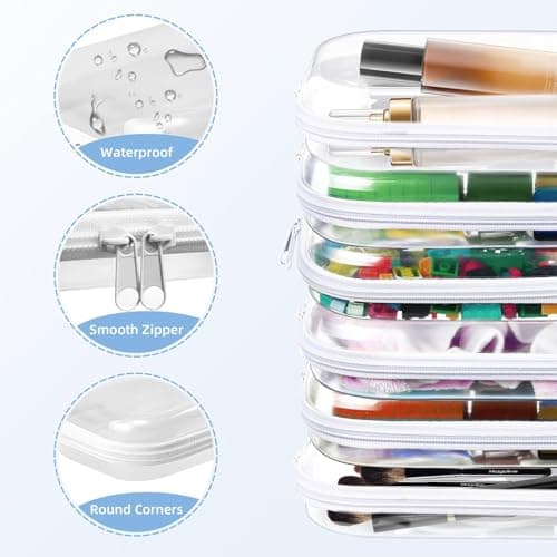6PCS Clear Hard Shell Zippered Case,Professional-Plastic Clear Zipper Pencil Case,Small Double Zippered Toy Storage Organizer Bags for Craft,Toiletry Zipper Pouch,Travel Organizer,Cosmetic Bag - Thumbnail 3