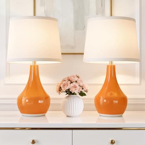 Seealle Modern Ceramic Table Lamps for Night Stands - Bedside Lamps Set of 2 for Nightstand,Orange Bedroom Lamp for Living Room Cute Desk End Table Office Guest Room Dresser Rocker Swtich - Image 1