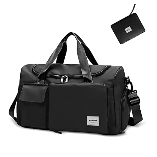 WOOMADA Foldable Travel Duffel Bag for Women, Weekender Bags with Shoes Compartment,Overnight Bag with Wet Pocket & Trolley Sleeve(Black) - Image 1