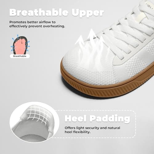 AIRHAS Womens Wide Toe Box Barefoot Shoes Zero Drop Fashion Sneakers for Women Walking Casual Minimalist Shoes(White/Gum,7.0) - Thumbnail 5