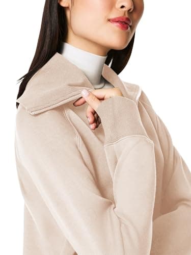 COCOMARTS Womens Crewneck Sweatshirts Zip Up Hoodies Casual Jacket with Pockets 2025 Fall Winter Fahsion Outfits Clothes Apricot X-Large - Thumbnail 5