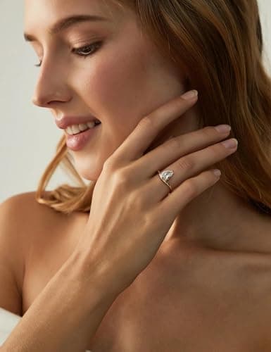 EAMTI 2CT 925 Sterling Silver Engagement Rings for Women Pear CZ Bands Solitaire Cubic Zirconia Curved Wedding Promise Gold Rings for Her Size 9 - Thumbnail 5