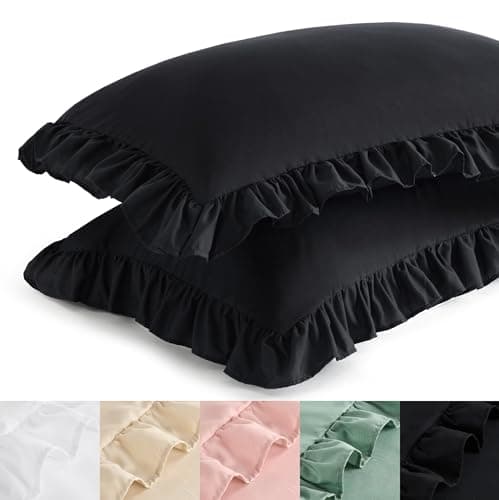 Bedsure Ruffle Pillow Cases King Size Set of 2, Black Ruffled Pillow Shams, Double Brushed Microfiber, Decorative Ruffled Pillow Covers with Envelope Closure, Wrinkle Fade Resistant, 20" x 36" - Image 1