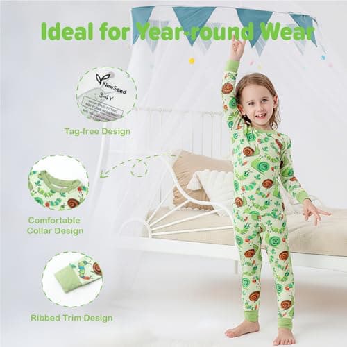 NewSeed So Soft Kids 2-Piece Viscose from Bamboo Outfit Set, Long Sleeve Top & Leggings, Cozy Base Layer for Boys & Girls (Caterpillar and Snails, 2T) - Thumbnail 5