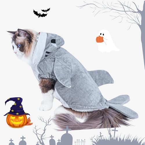 NACOCO Halloween Pet Shark Costume - Dog Cute Clothes Hoodie Cat Warm Outfit Coat Apparel for Small Medium Large Dogs and Cats (Grey, XL) - Thumbnail 5