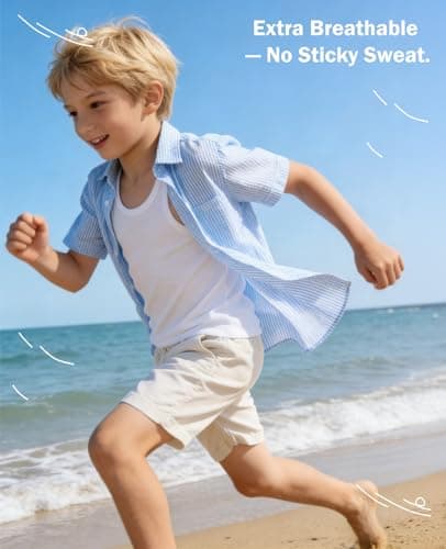 Cozople Boys Button Down Short Sleeve Shirt Breathable Seersucker Lightweigh Shirts Hawaiian Tops with Single Chest Pockets Design - Thumbnail 5
