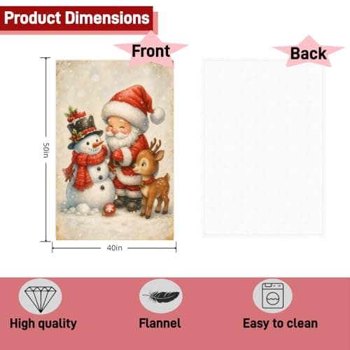 Carastora Flannel Blanket Featuring Santa Claus, Snowman, and Reindeer Patterns. Soft and Comfortable, Suitable for Sofas and beds. Warm and Lightweight, a Perfect Holiday Decoration.50 x 60 in. - Thumbnail 4
