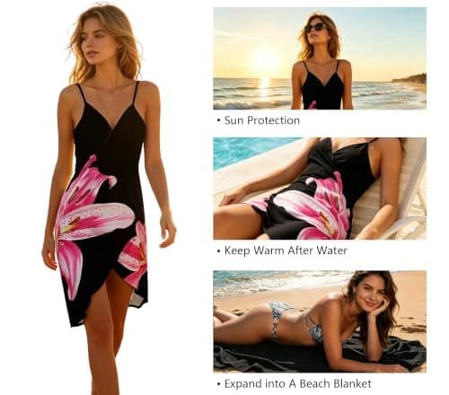 ZIRHYSTA Women Beach Cover Up Dress Backless Swimsuit Sarong Wraps,Pink,L - Thumbnail 4