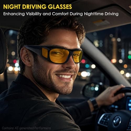 Chiccool Night Driving Glasses Fit Over for Men Women, Anti Glare Polarized Night Vision Driving Glasses, Wrap Around HD Yellow Lens Sunglasses - Thumbnail 3